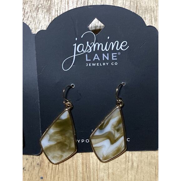 JASMINE Marble Drop Earrings Gold Tone Pierced Green White Lot Of 2 - Picture 3 of 4